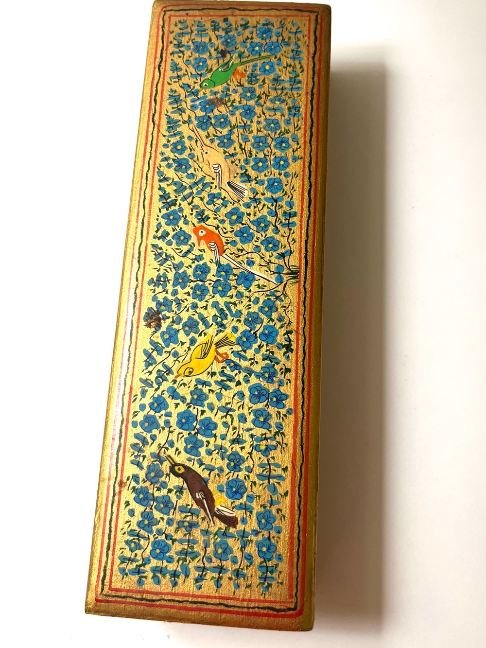 Vintage Handmade Kashmiri Papier-Mâché Pencil Trinket Box